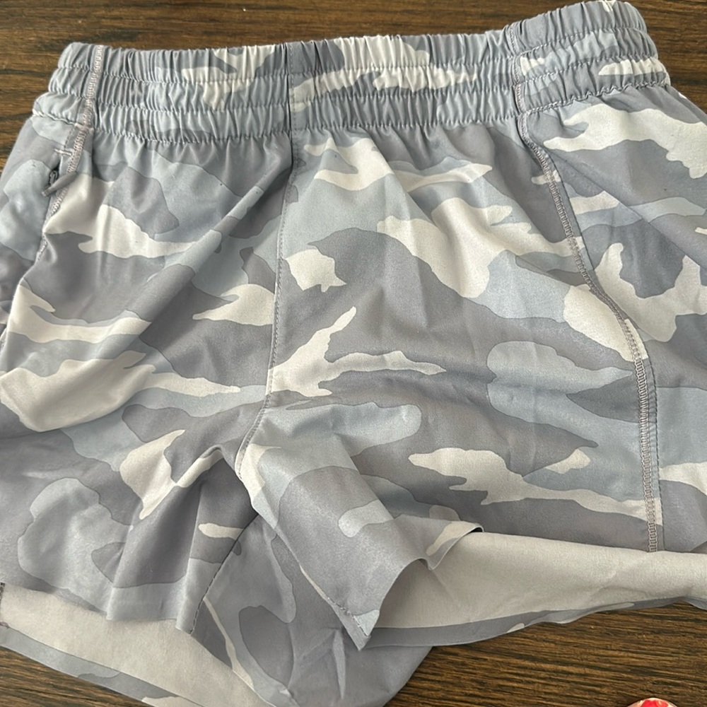 Athleta girl shorts. Gray camo. Size large (12). Like new